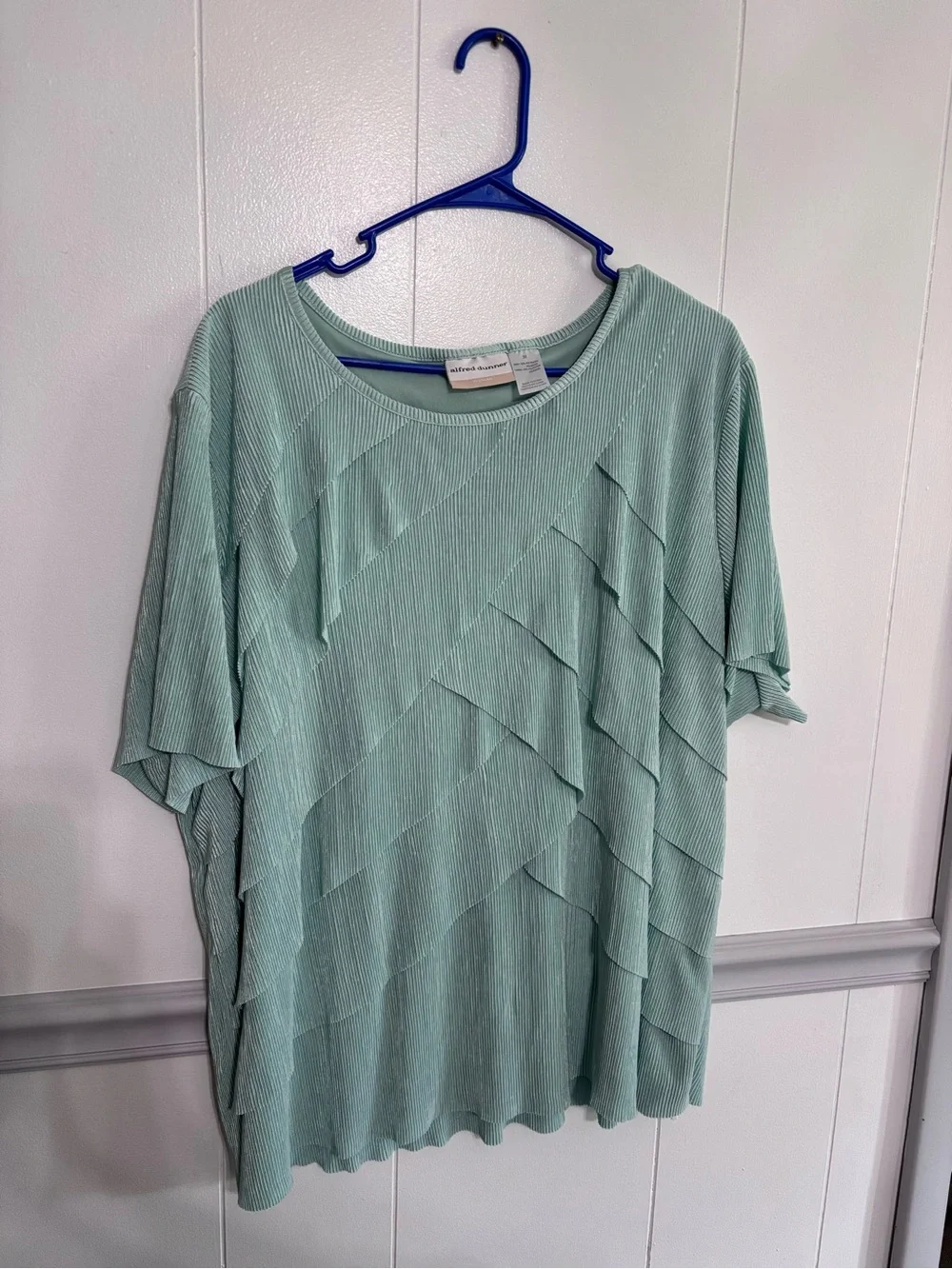 Alfred Dunner Mint Green Layered Ruffle Short Sleeve Top